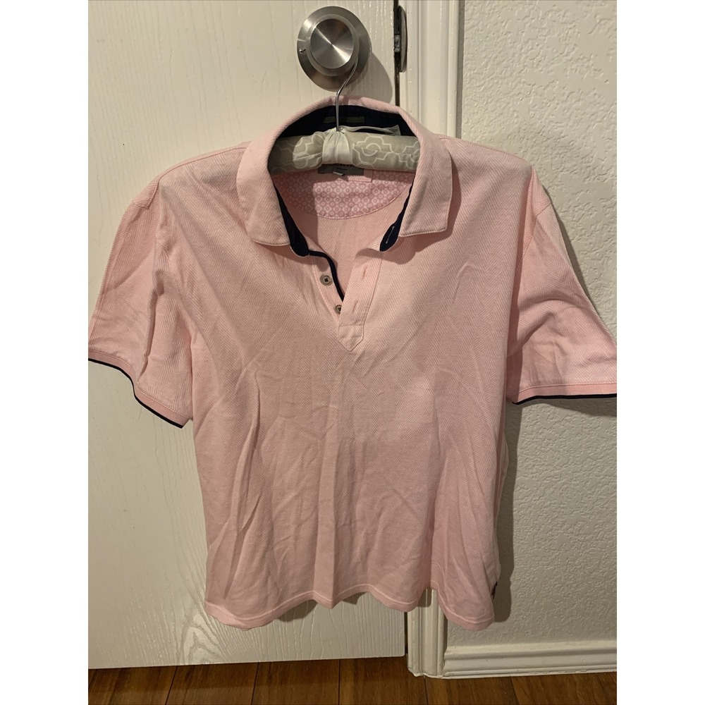 ted baker london size 4 button up collared t shirt 100% cotton guc geometric pat